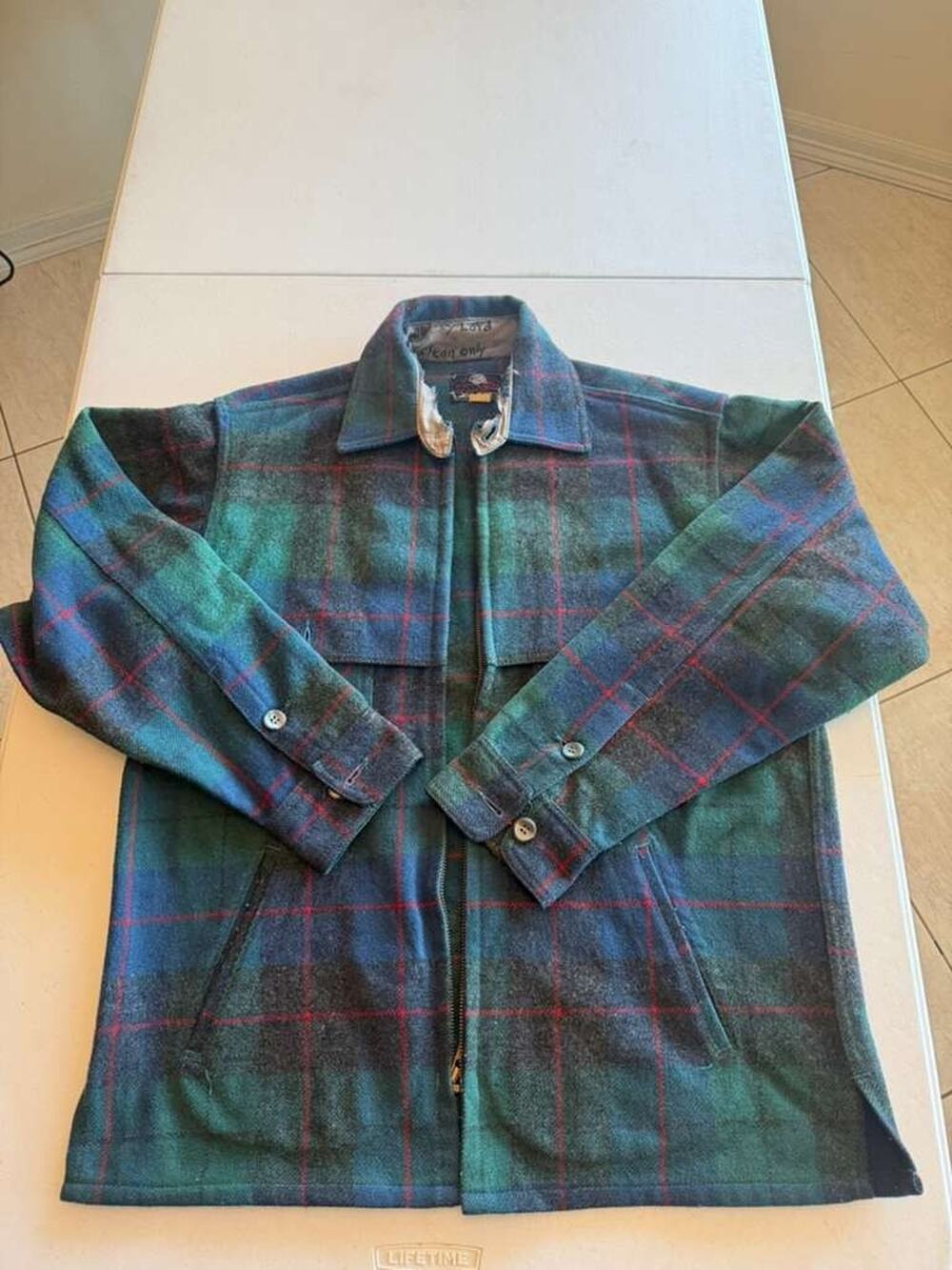Vintage Johnson Woolen Mills Plaid Wool Hunting Jacket USA Size 16 GreenBlueRed